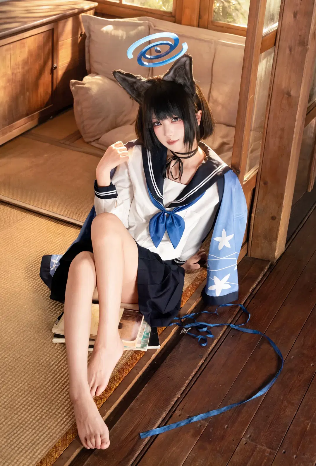 和风, 碧蓝档案, 桐生桔梗cos, 水手服, 兽耳
