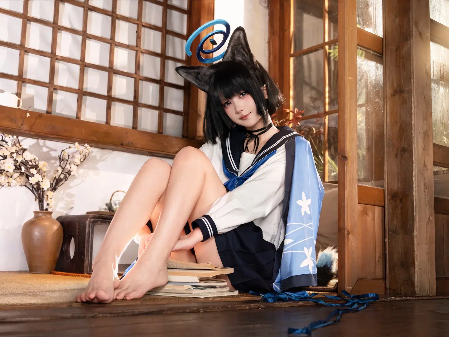 【桐生桔梗cos】碧藍檔案和風午後，水手服與獸耳的慵懶時光 - Calvin_Zhou - 第2張