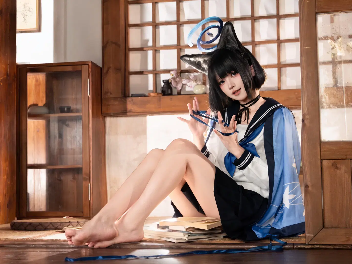 【桐生桔梗cos】碧藍檔案和風午後，水手服與獸耳的慵懶時光 - Calvin_Zhou - 第3張