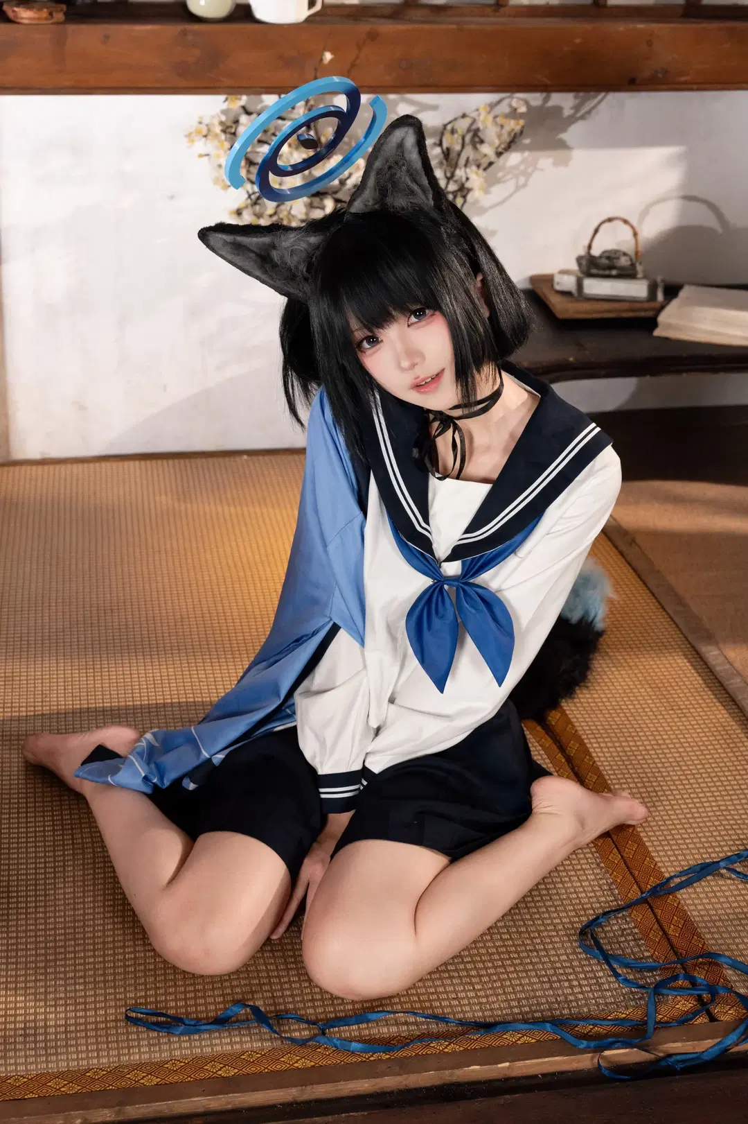 【桐生桔梗cos】碧藍檔案和風午後，水手服與獸耳的慵懶時光 - Calvin_Zhou - 第4張