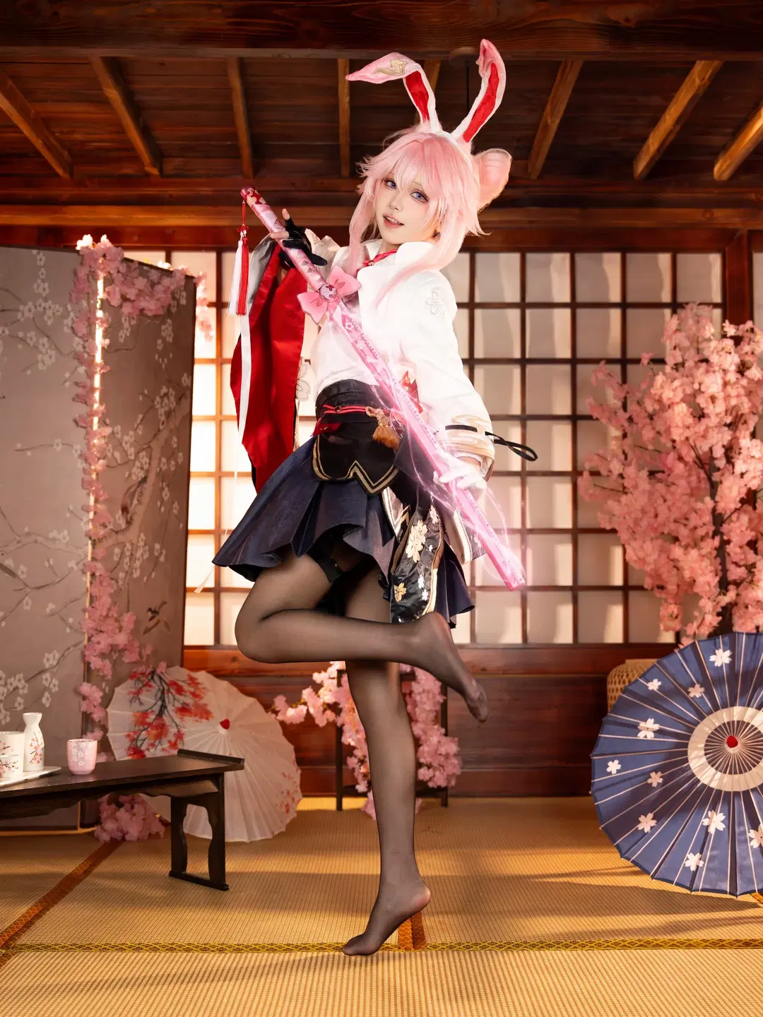 崩坏星穹铁道, 绯英cos, 兔耳少女, 和风写真, 黑色丝袜