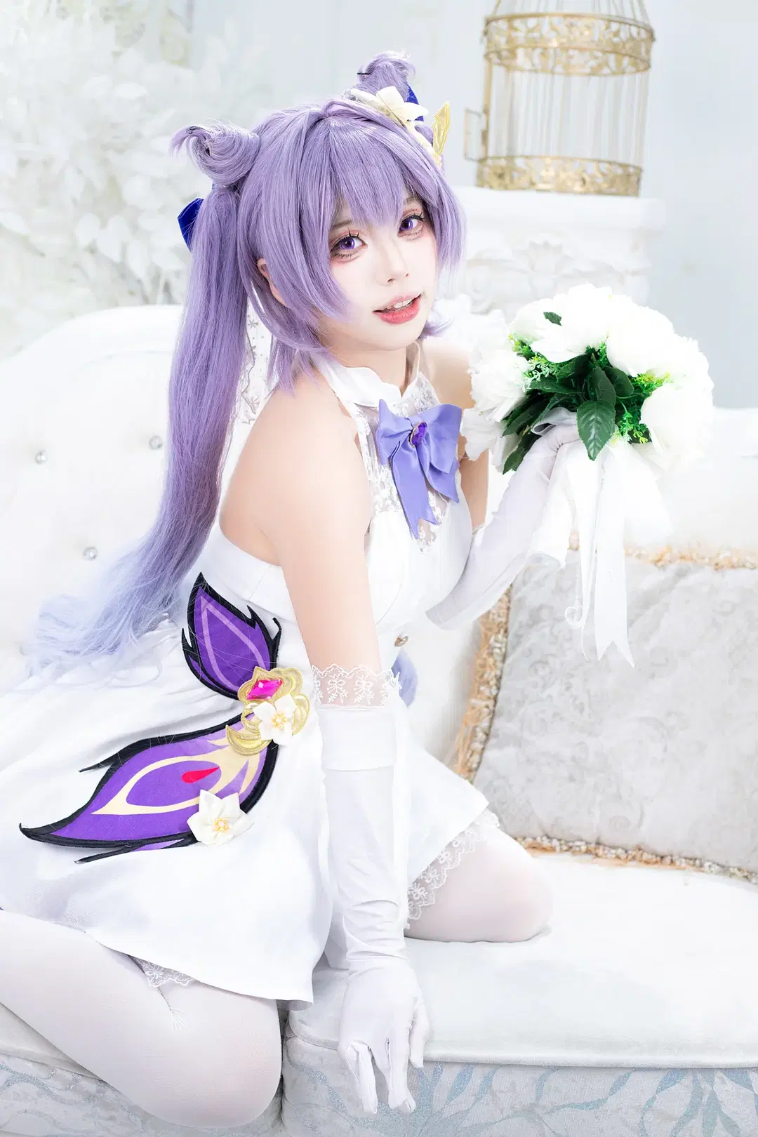 Genshin Impact, Anime cosplay, Keqing cosplay, White stockings, Game character cosplay