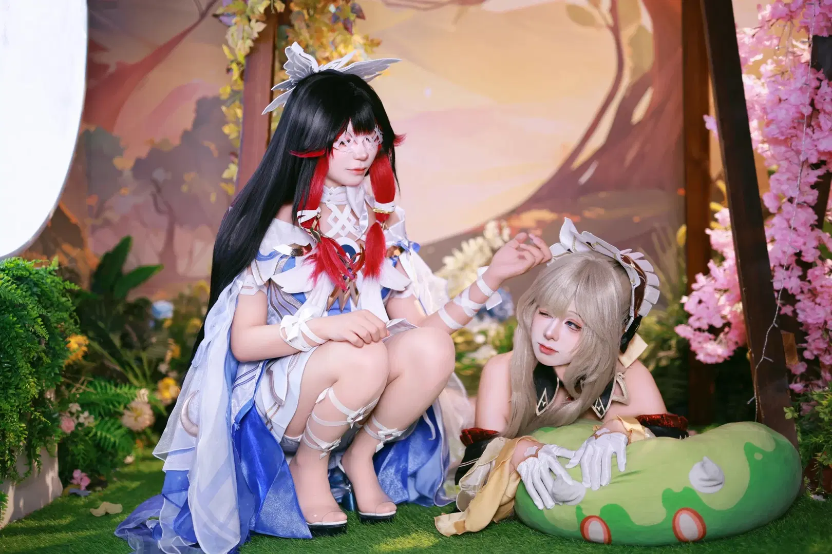 原神, 双人cosplay, 奇幻棚拍, 少偶cos, 雷霆蹲姿
