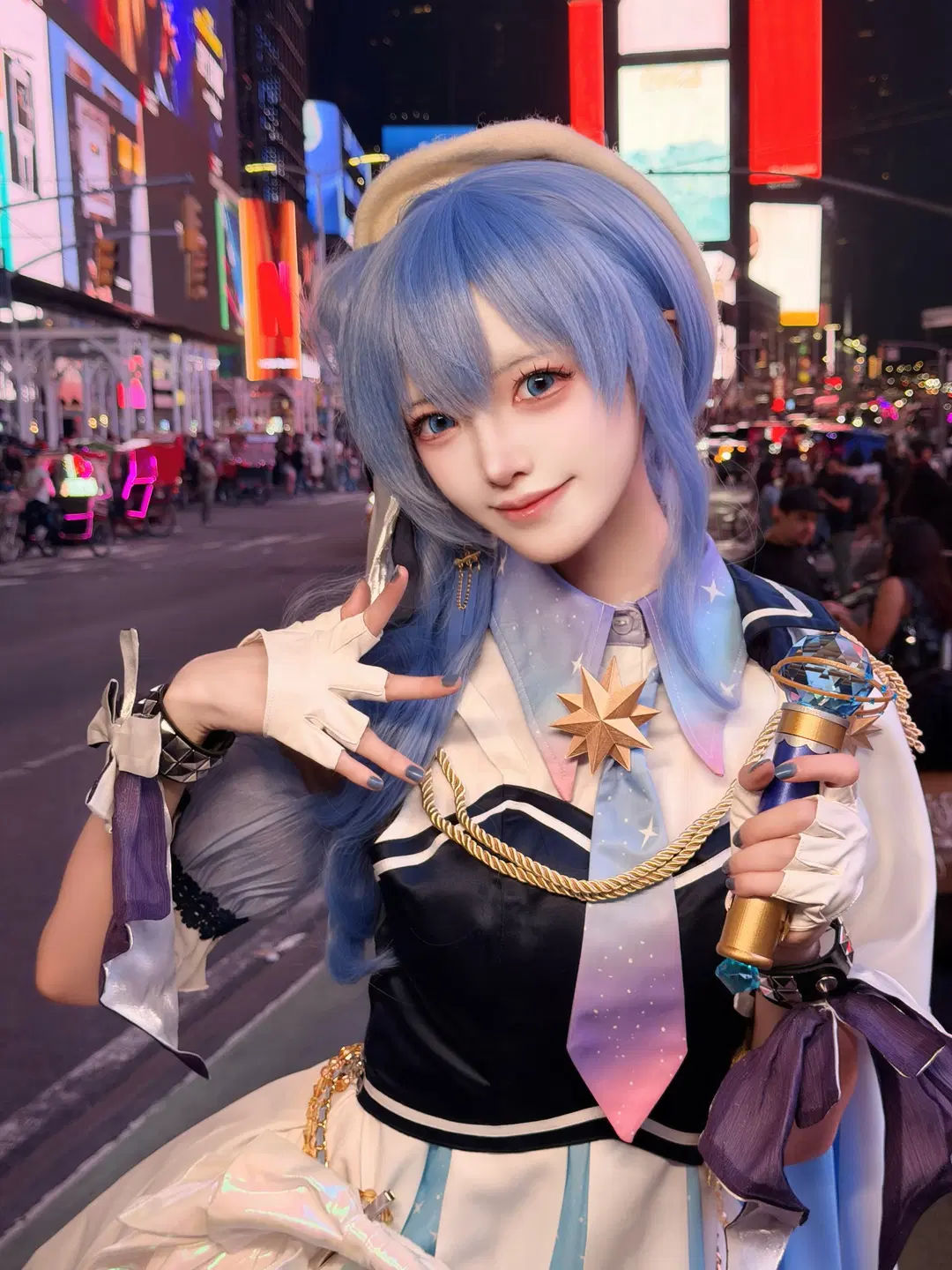 蓝色假发, 夜景cos, hololive, 虚拟主播cos, 星街彗星cos