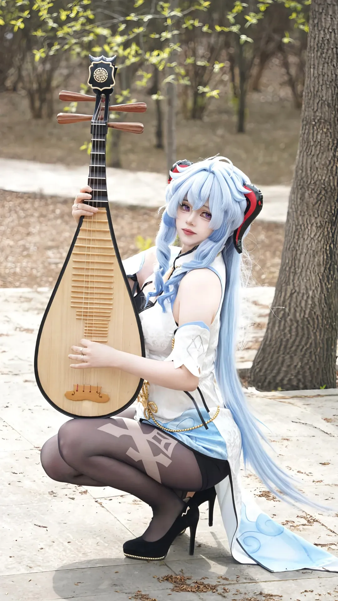 原神, 甘雨cos, 黑丝, 私设旗袍, 琵琶Cosplay