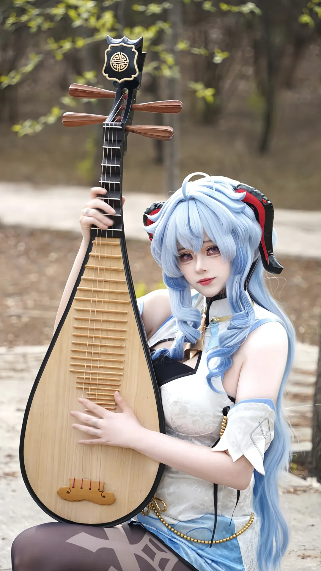 原神, 甘雨cos, 黑丝, 私设旗袍, 琵琶Cosplay - 第2张