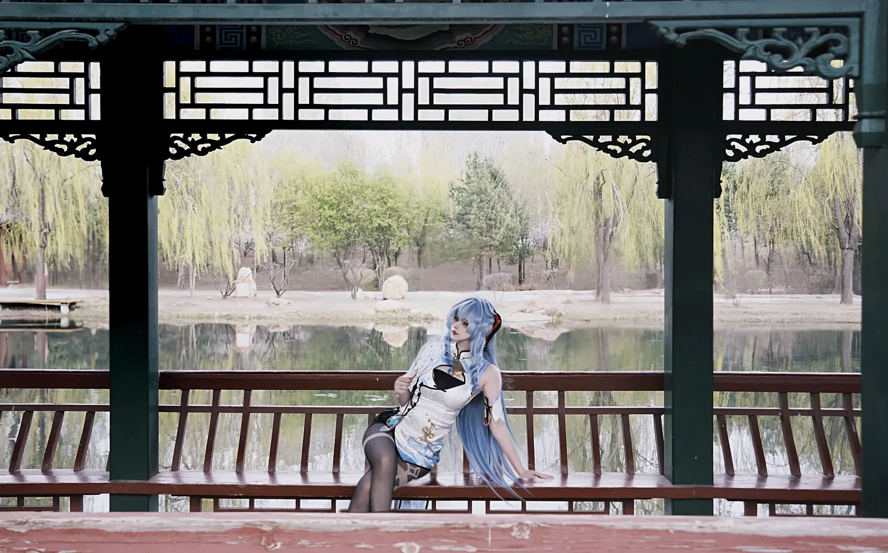 原神, 甘雨cos, 黑丝, 私设旗袍, 琵琶Cosplay - 第3张