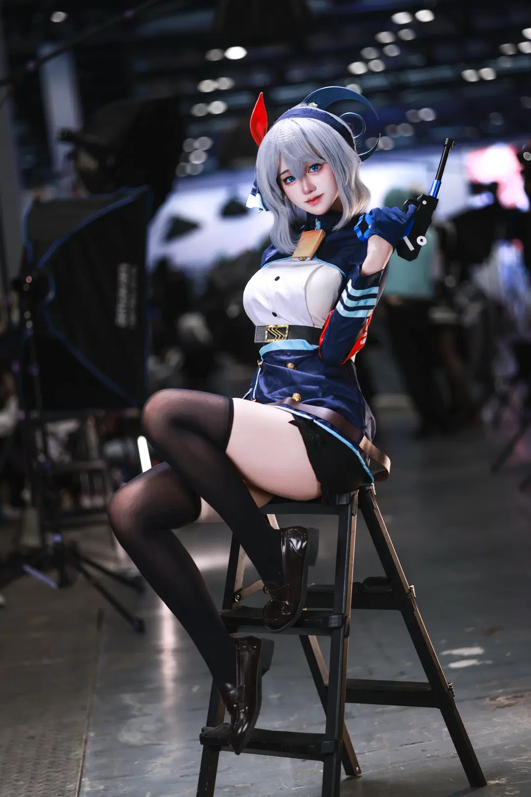 Blue Archive, Convention photos, Amau Ako cosplay, Black stockings, Disciplinary Committee Member