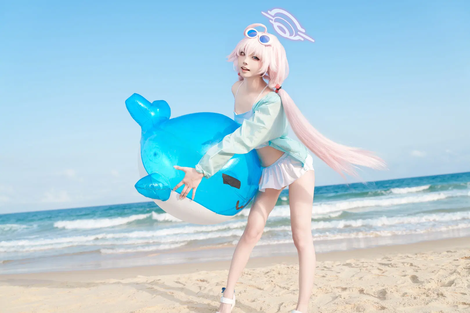 蔚蓝档案, 泳装cos, 小鸟游星野cos, 二次元cos, 海边写真
