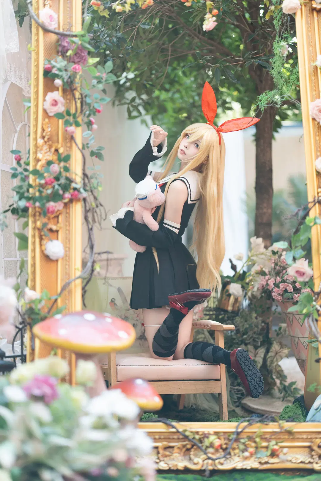 cosplay, 菱格丝袜, 兔耳发箍, 三上千织cos, 雀魂麻将