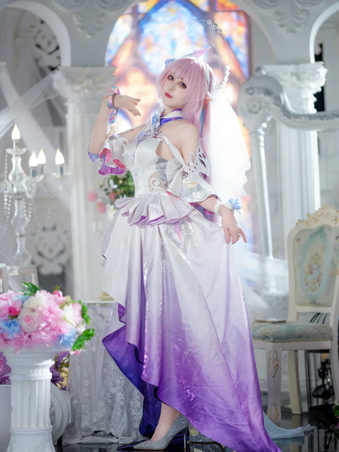 【キュレネ コスプレ】崩壊：スターレイル ピンクと白の花嫁衣裳と双生花のトーテムが織りなす幻想の再現 - 萌萌的亚古兽HANS - 2枚目