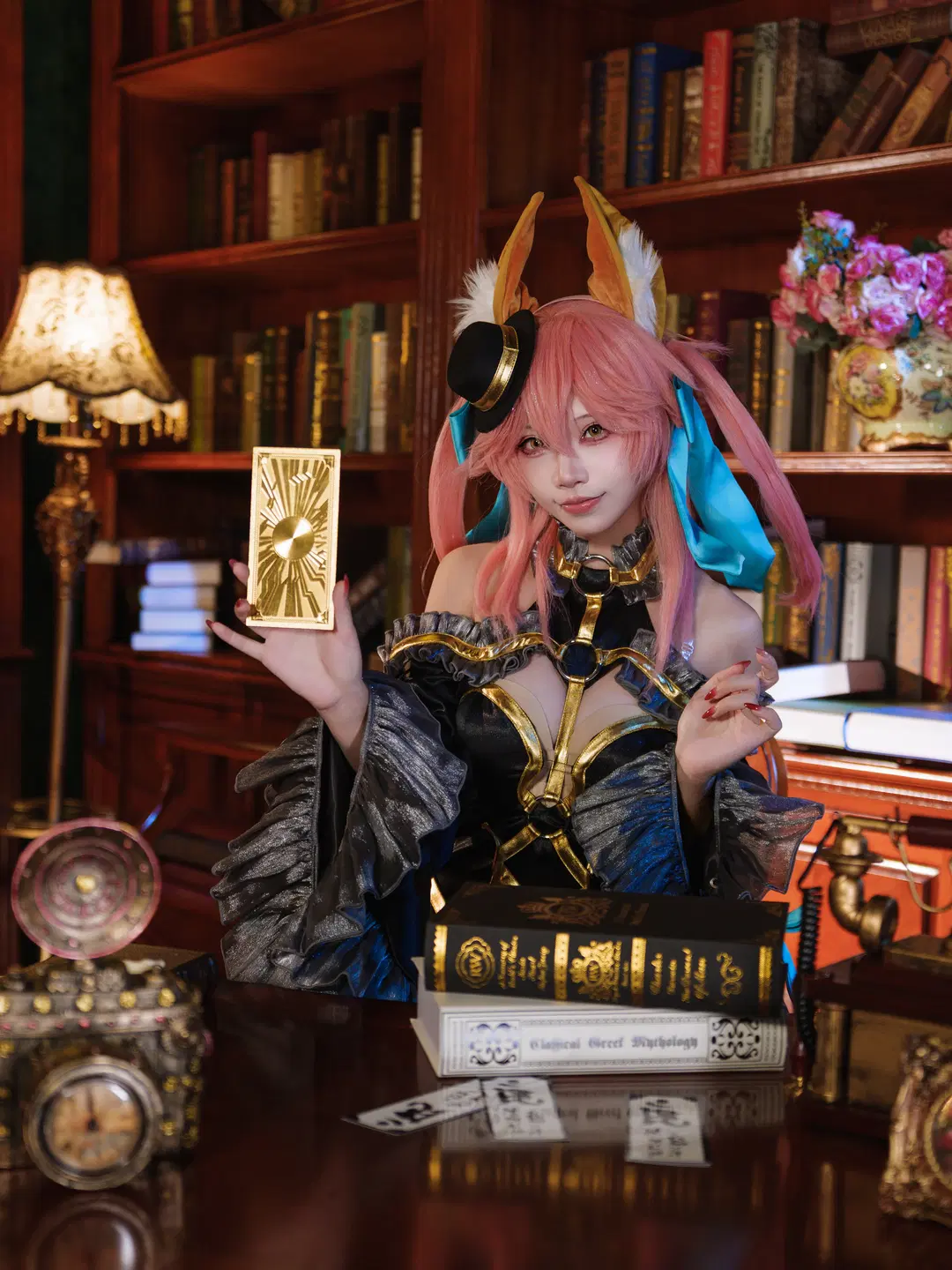 【玉藻の前 コスプレ】『Fate/Grand Order』漆黒の魔術師、レトロな書斎でのスタジオ撮影記録 - 萌萌的亚古兽HANS - 5枚目