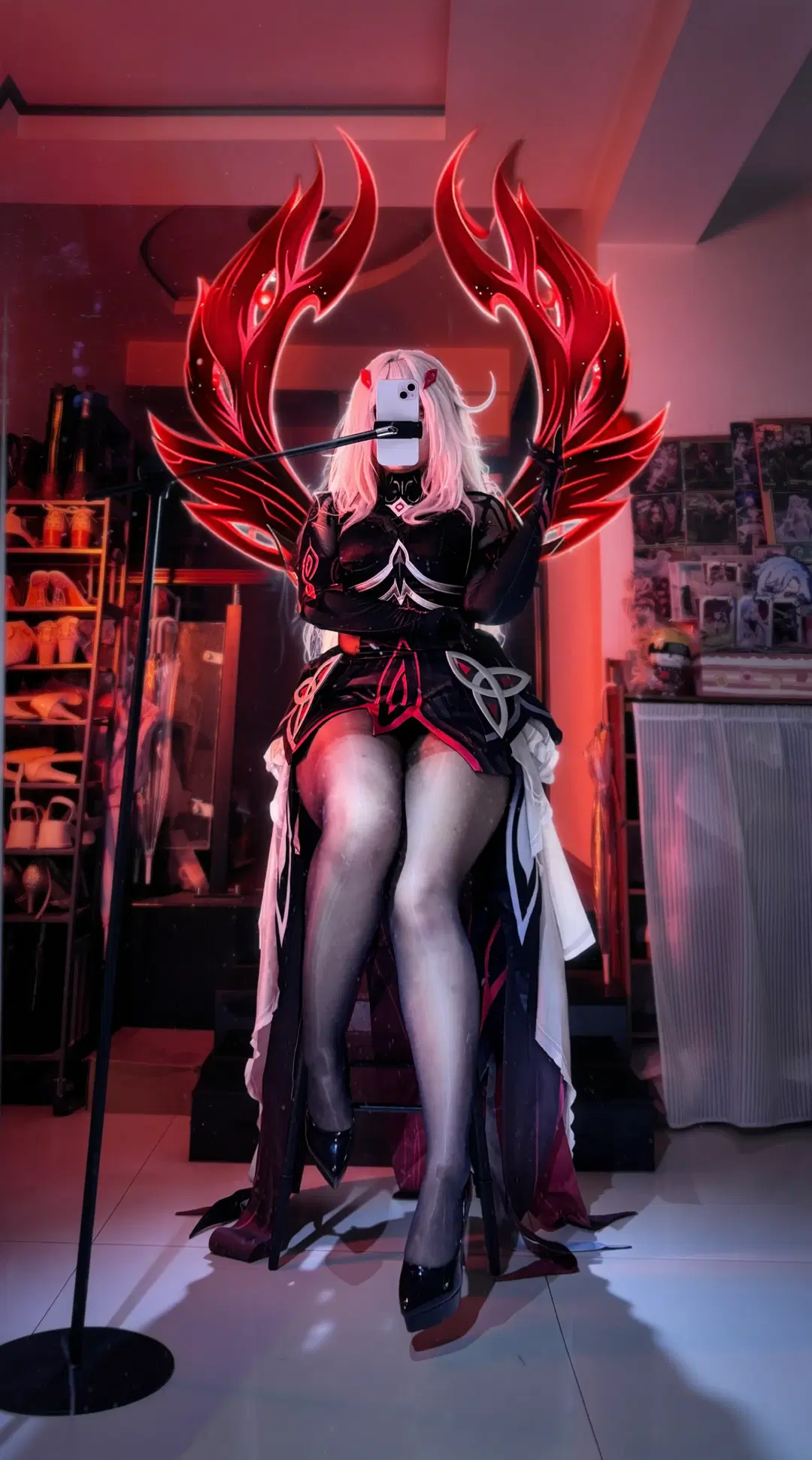 Genshin Impact, Dark style, Try-on haul, Stockings, Ronova (Ruler of Death) cosplay