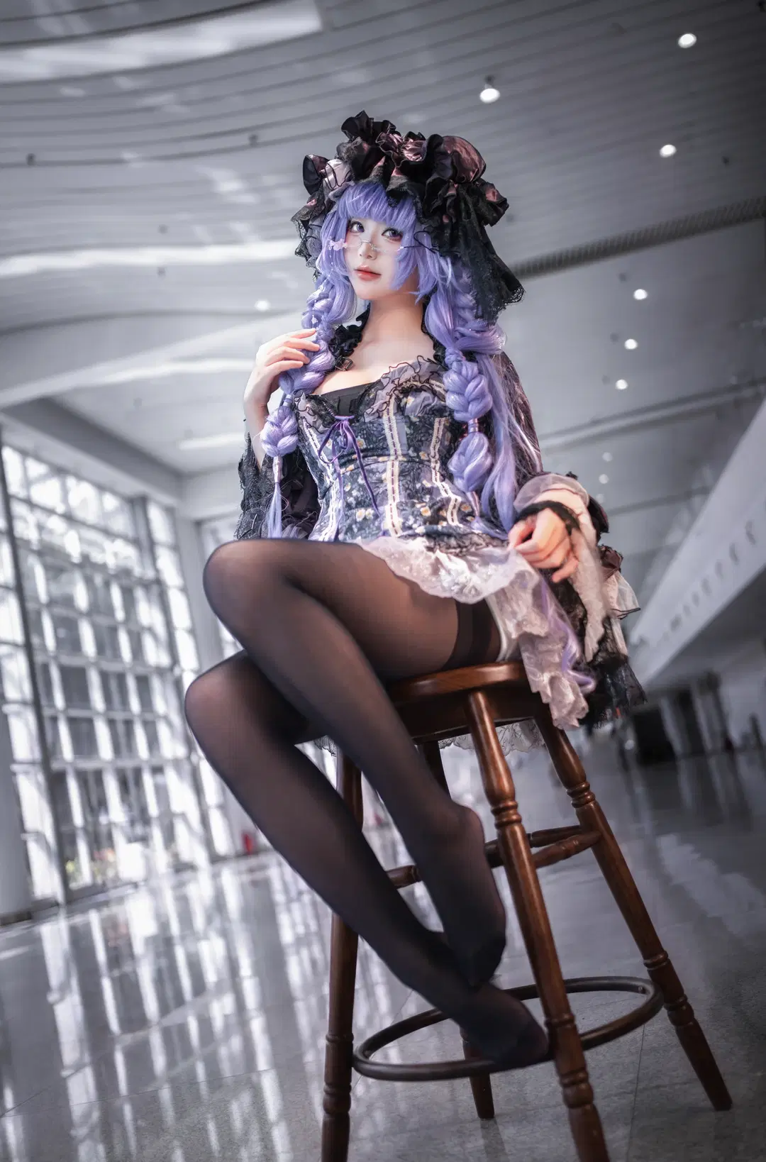 二次元, 东方project, 帕秋莉cos, 哥特萝莉, 黑丝