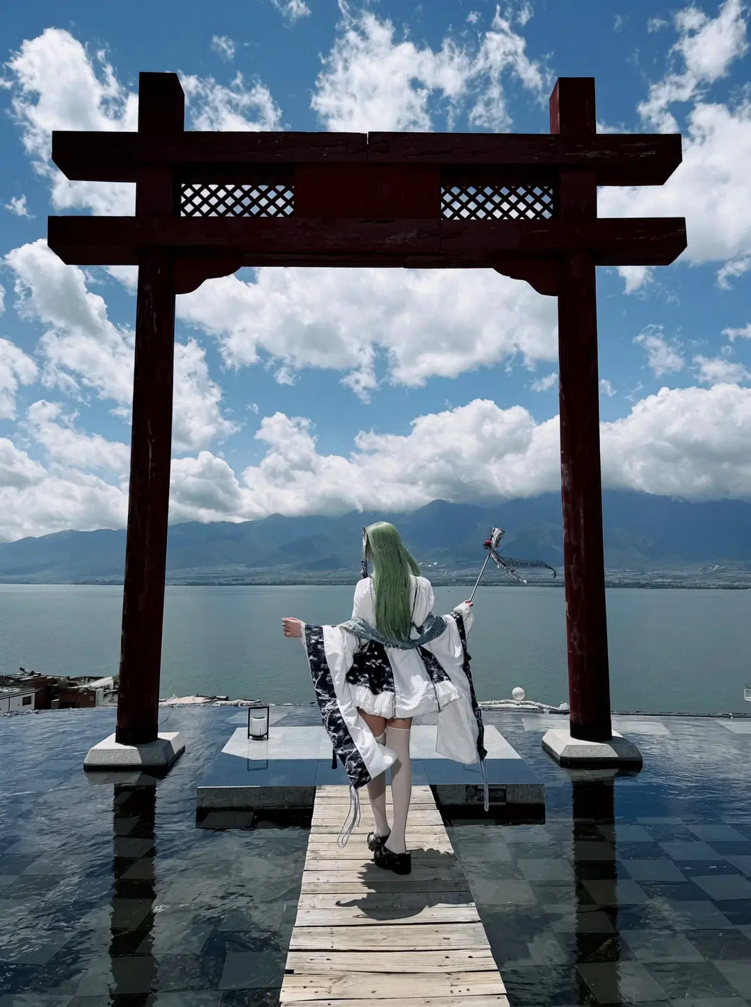 东方project, 绿发cos, 外景写真, 白丝cos, 幻想风