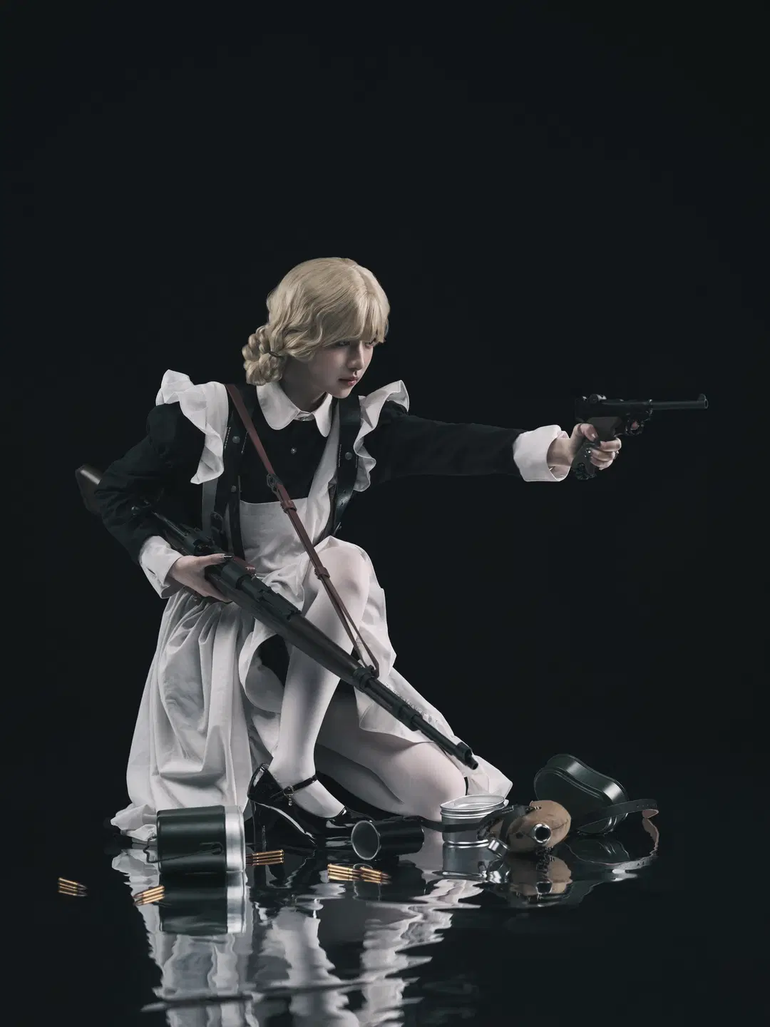 cosplay, 战术风, 白丝, 棚拍写真, 战斗女仆