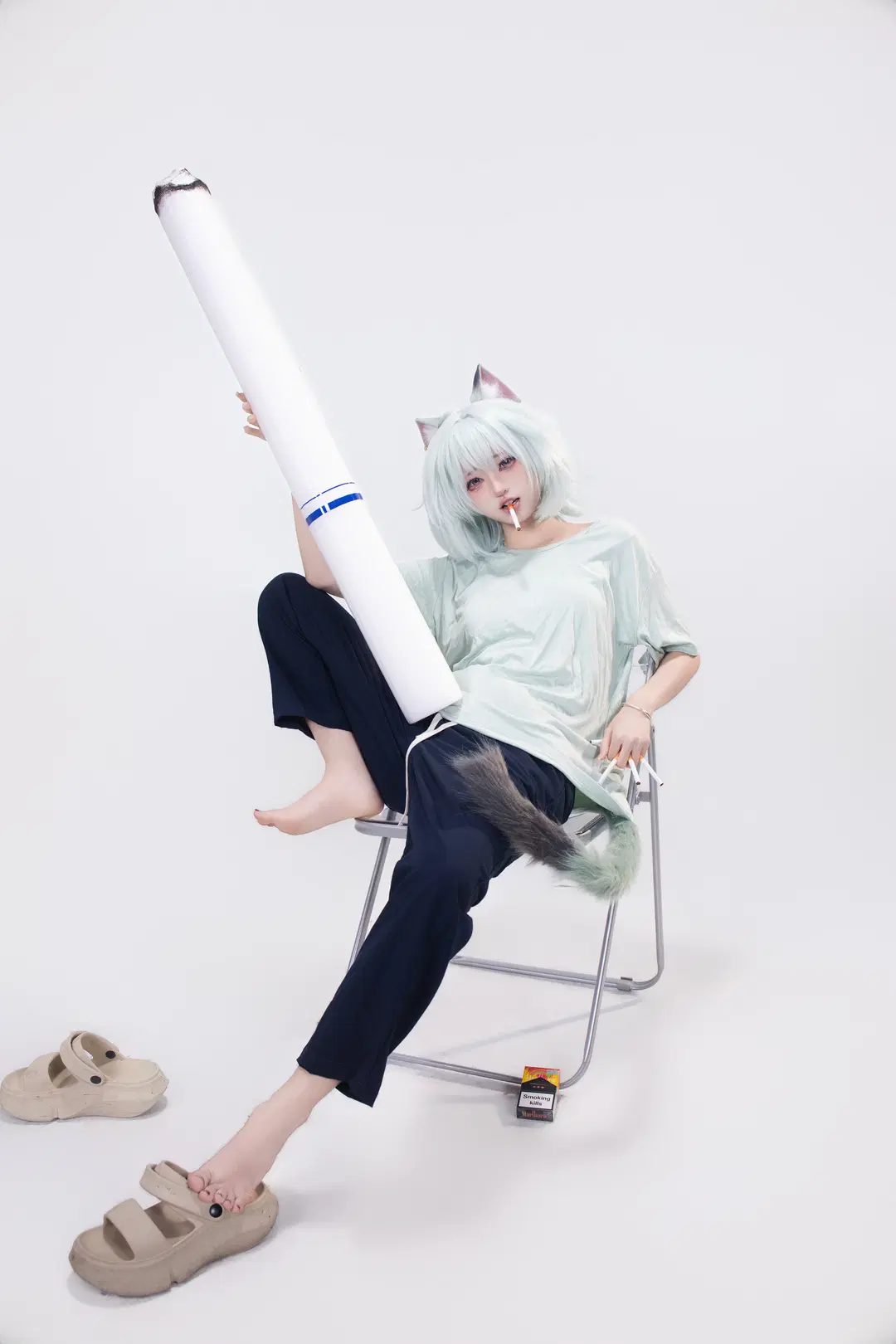 猫耳少女, 影棚人像, 尼古喵喵cos, 香烟道具, 亚文化摄影