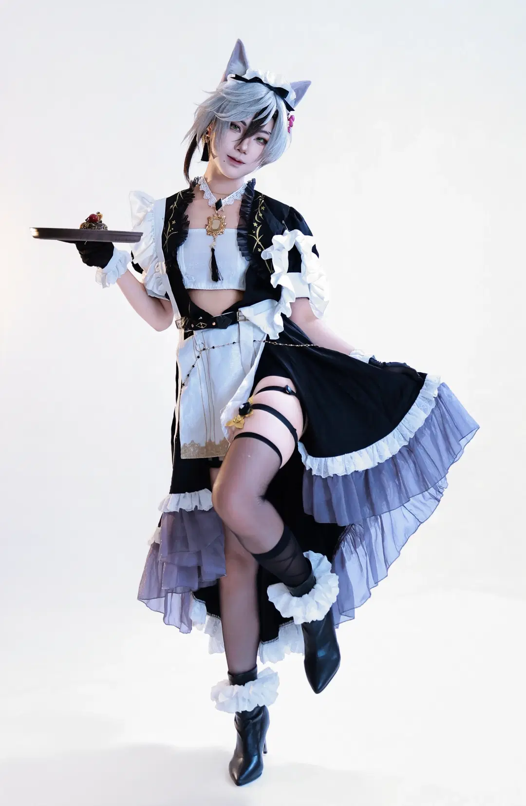 Dark style, Black stockings, Cosplay photography, Cat-ear maid, Maid cosplay