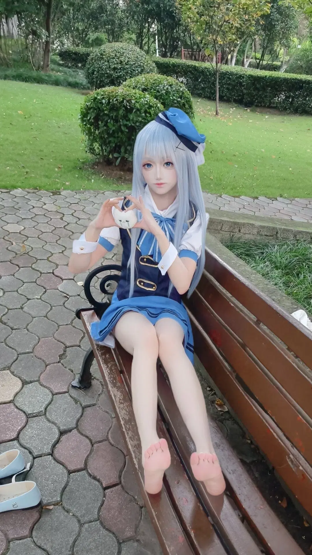 【香風智乃 コスプレ】『ご注文はうさぎですか？』外景撮影、公園のベンチでの青と白のコーディネート - 奶油糖糕丶 - 3枚目