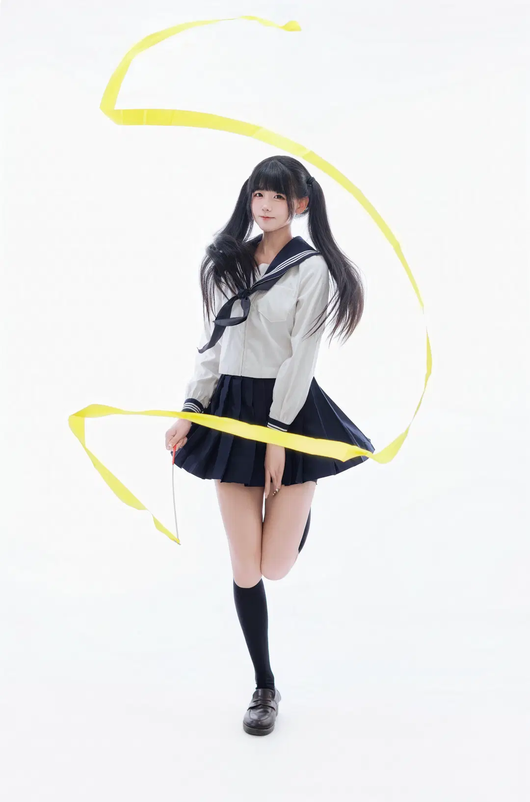 JK uniform white studio photography, movement breakdown of the gymnastics ribbon by 在线只有5分钟 - Image 5