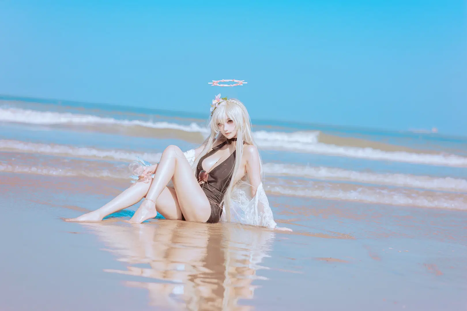 碧蓝档案, 泳装cos, 海滩摄影, 日系写真, 桐藤渚cos