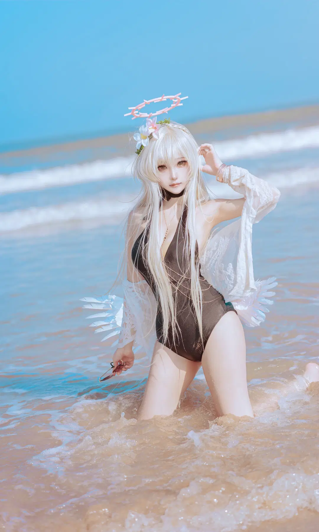 cos正片, 海边摄影, 碧蓝档案, 泳装cos, 桐藤渚cos