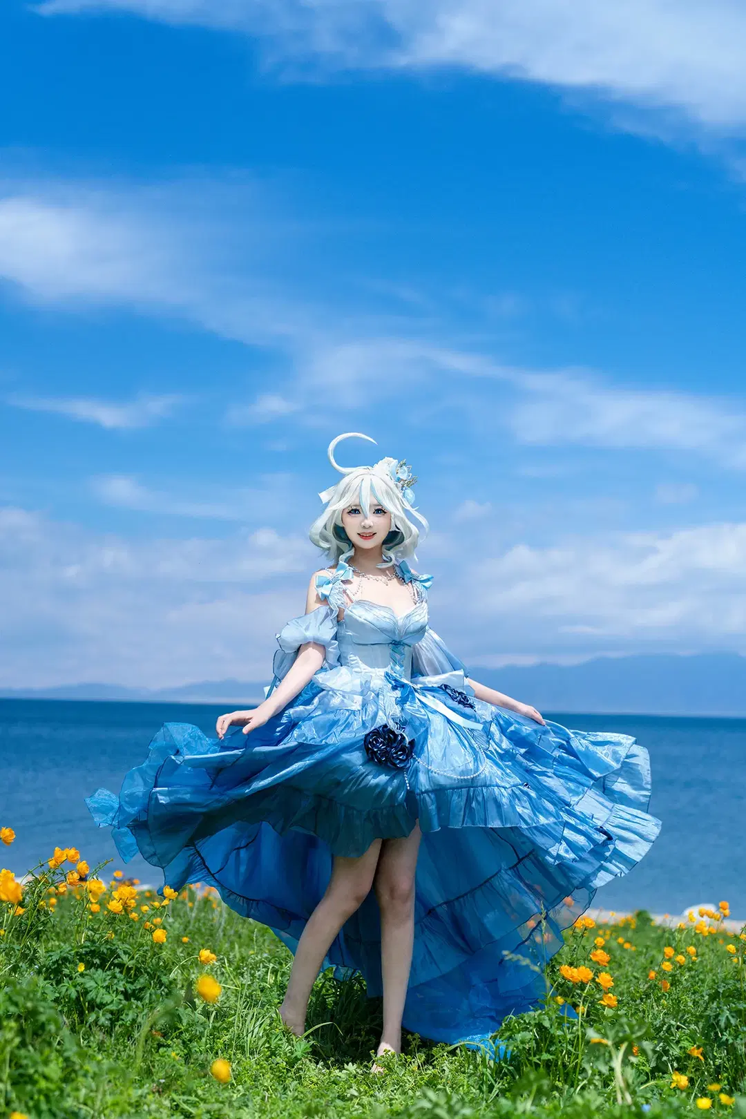 原神, 芙宁娜cos, 花海写真, 芙卡洛斯, 赛里木湖cos