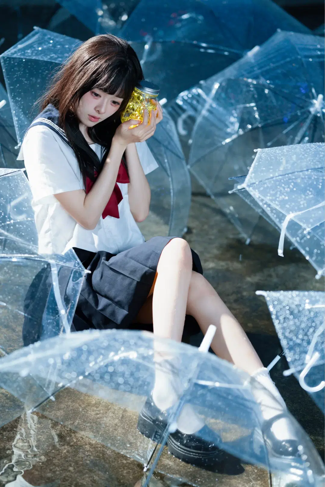 恋如雨止JK制服写真 雨中透明伞氛围感拉满 - 猫活150 - 第5张