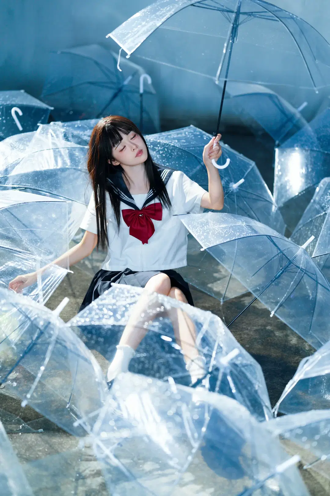 恋如雨止JK制服写真 雨中透明伞氛围感拉满 - 猫活150 - 第6张