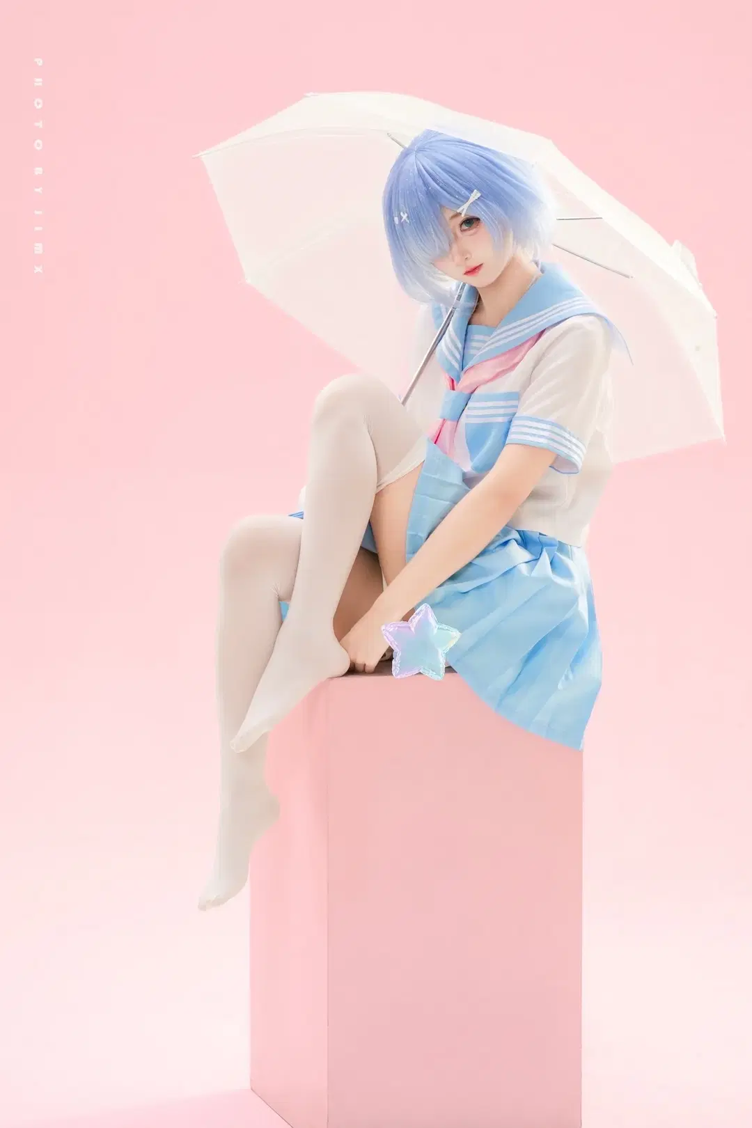 二次元摄影, 粉色系, 白丝, 水手服, 雷姆cos