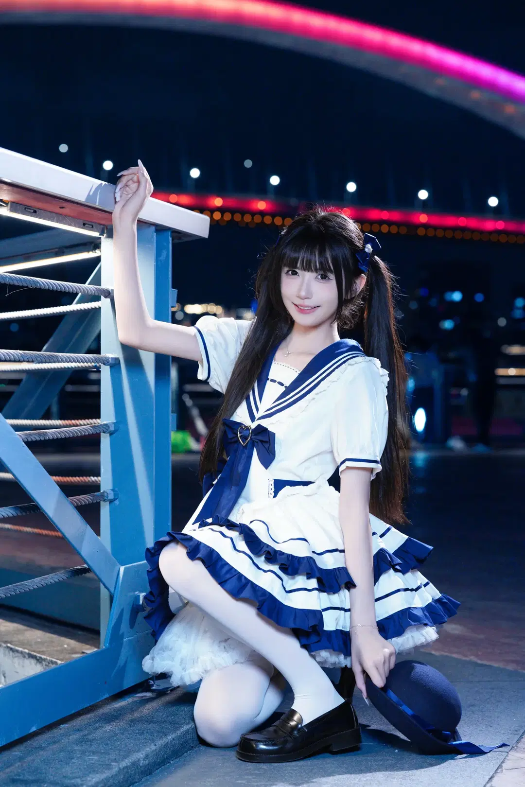 海军风Lolita夜拍魔都，蓝白配色打破次元壁 - 猫活150 - 第3张