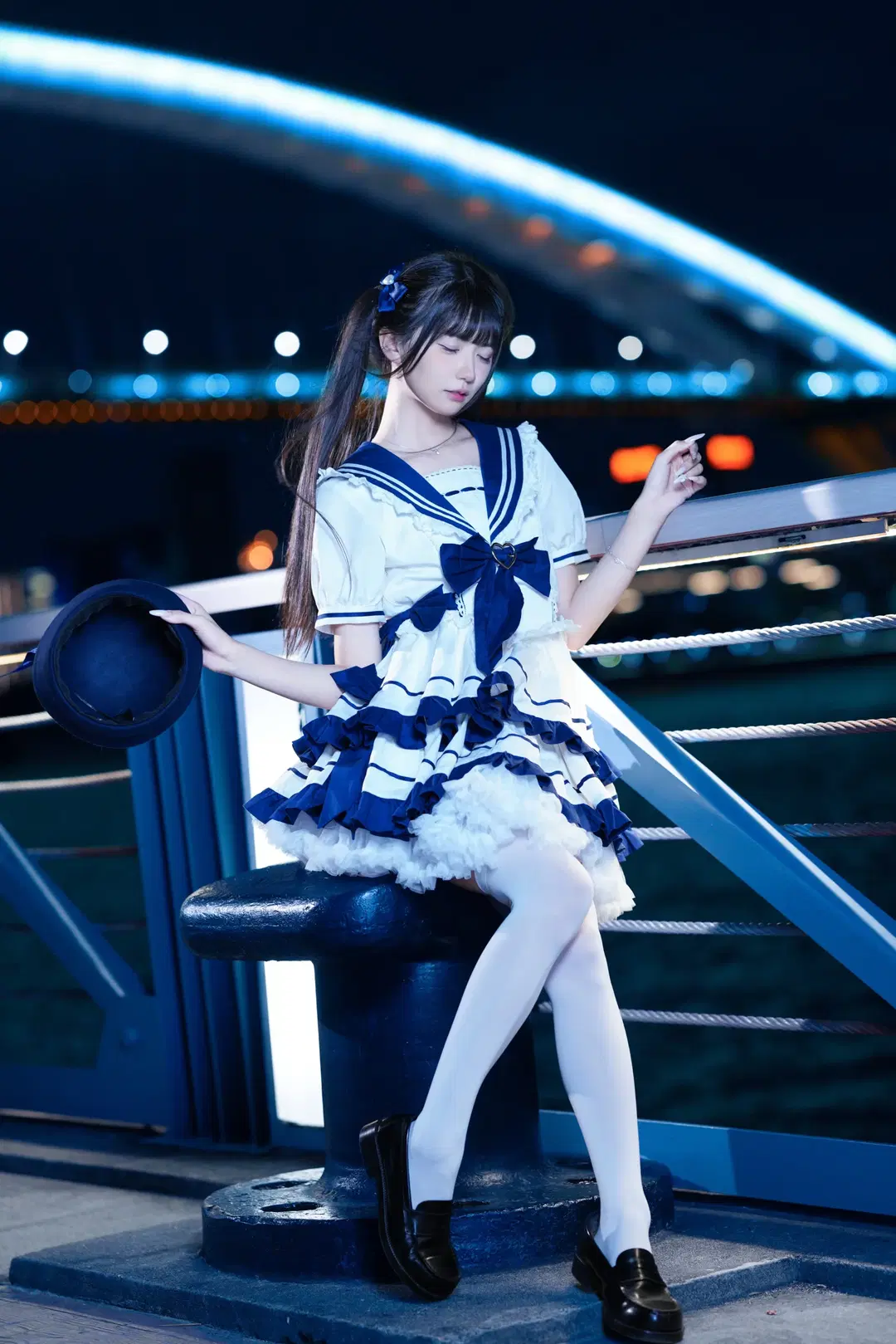 海军风Lolita夜拍魔都，蓝白配色打破次元壁 - 猫活150 - 第4张