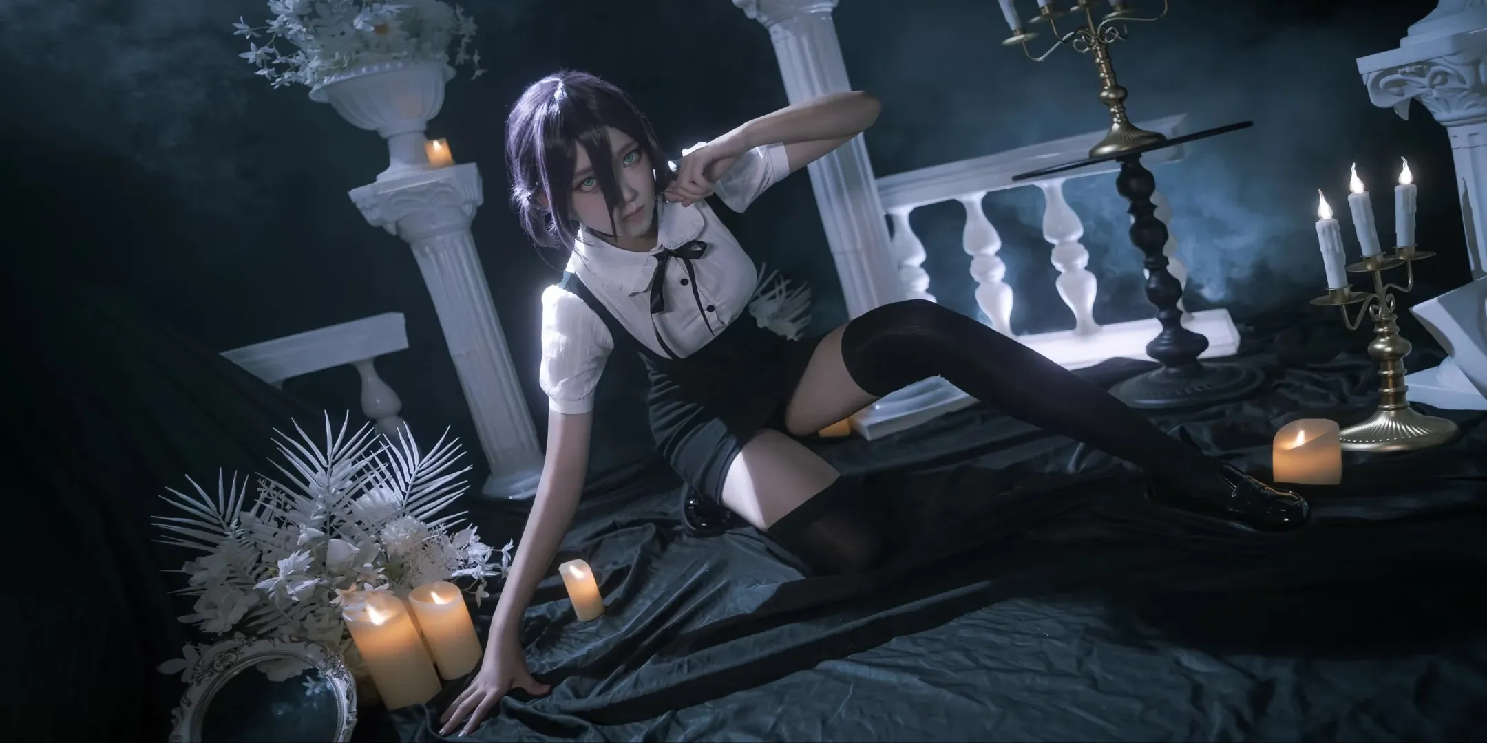 二次元cosplay, 蕾塞cos, 电锯人, 黑丝, 暗黑哥特