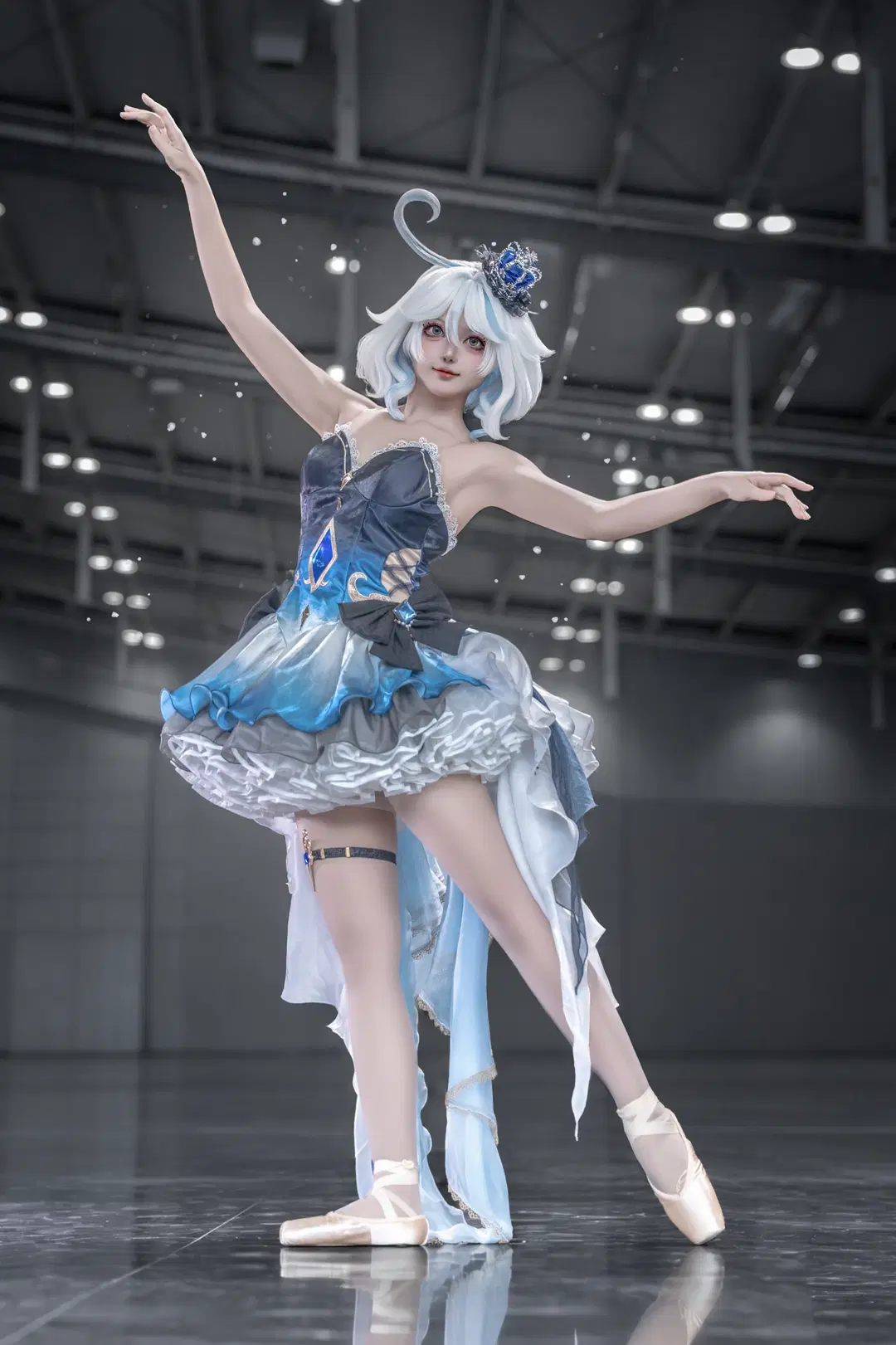 原神, 芙宁娜cos, 漫展场照, 白丝, 芭蕾风