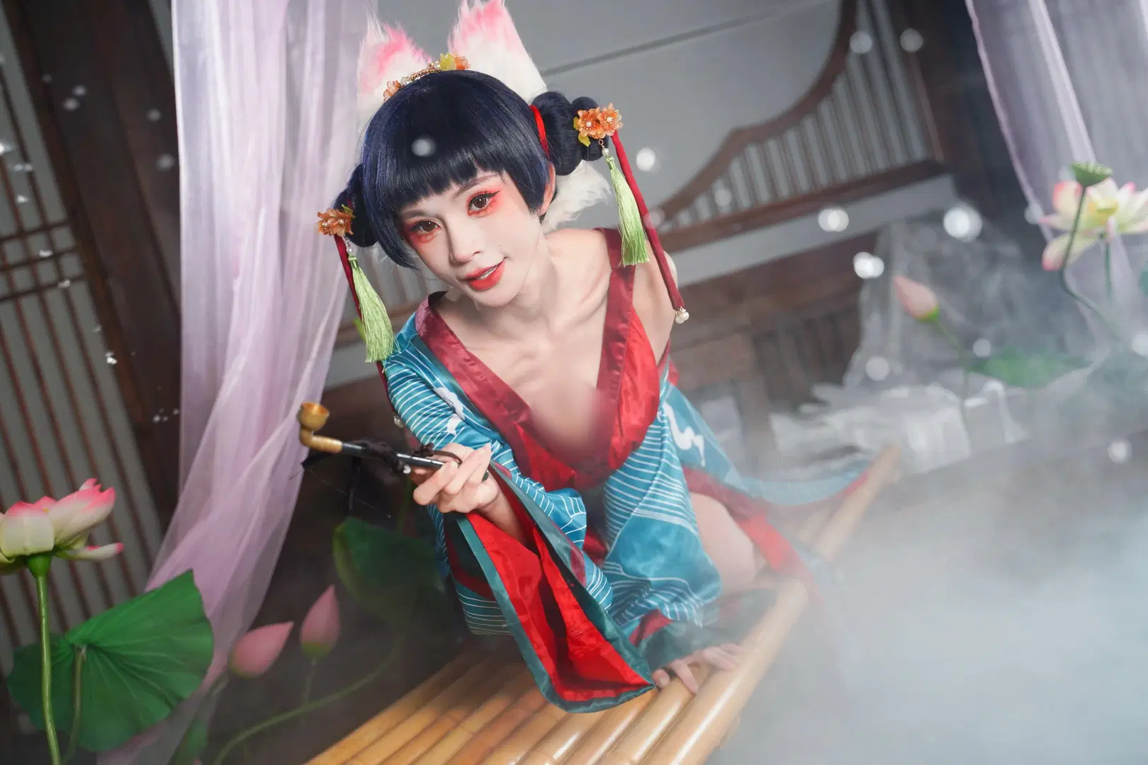 【宝青坊主コスプレ】パイプ小道具を手にする狐娘コスプレの女将、中国風コスプレの風情が最高潮に - 雷霆大屑绒 - 5枚目