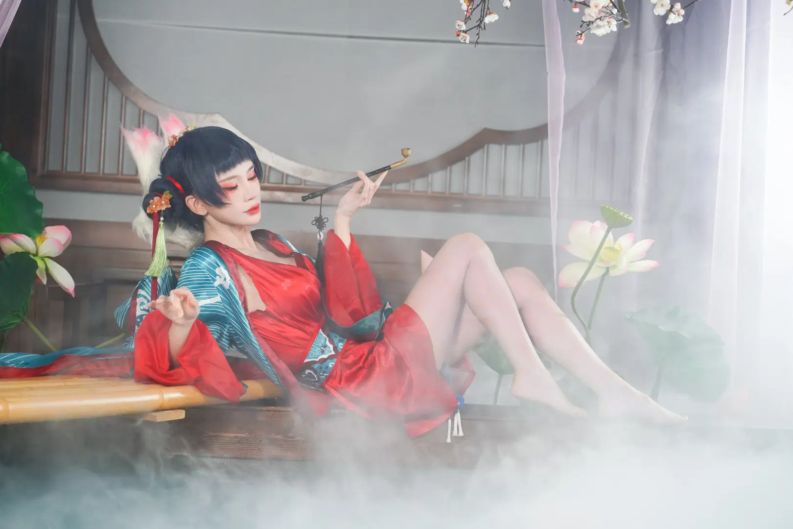 国风cosplay, 古风人像, 宝青坊主cos, 狐耳造型, 烟枪道具