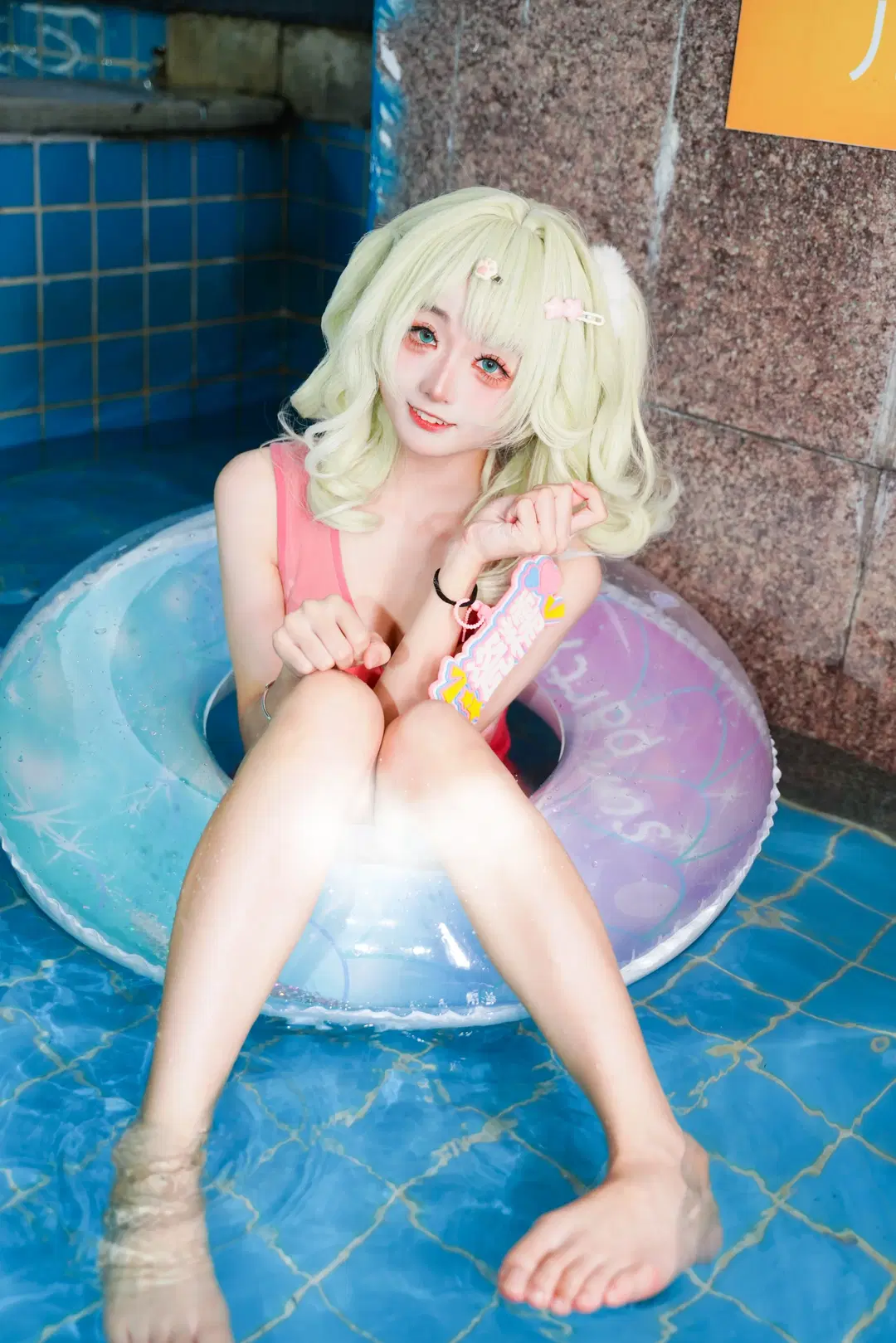 二次元摄影, 泳装cos, 泳池写真, 千夏cos, 夏日清凉
