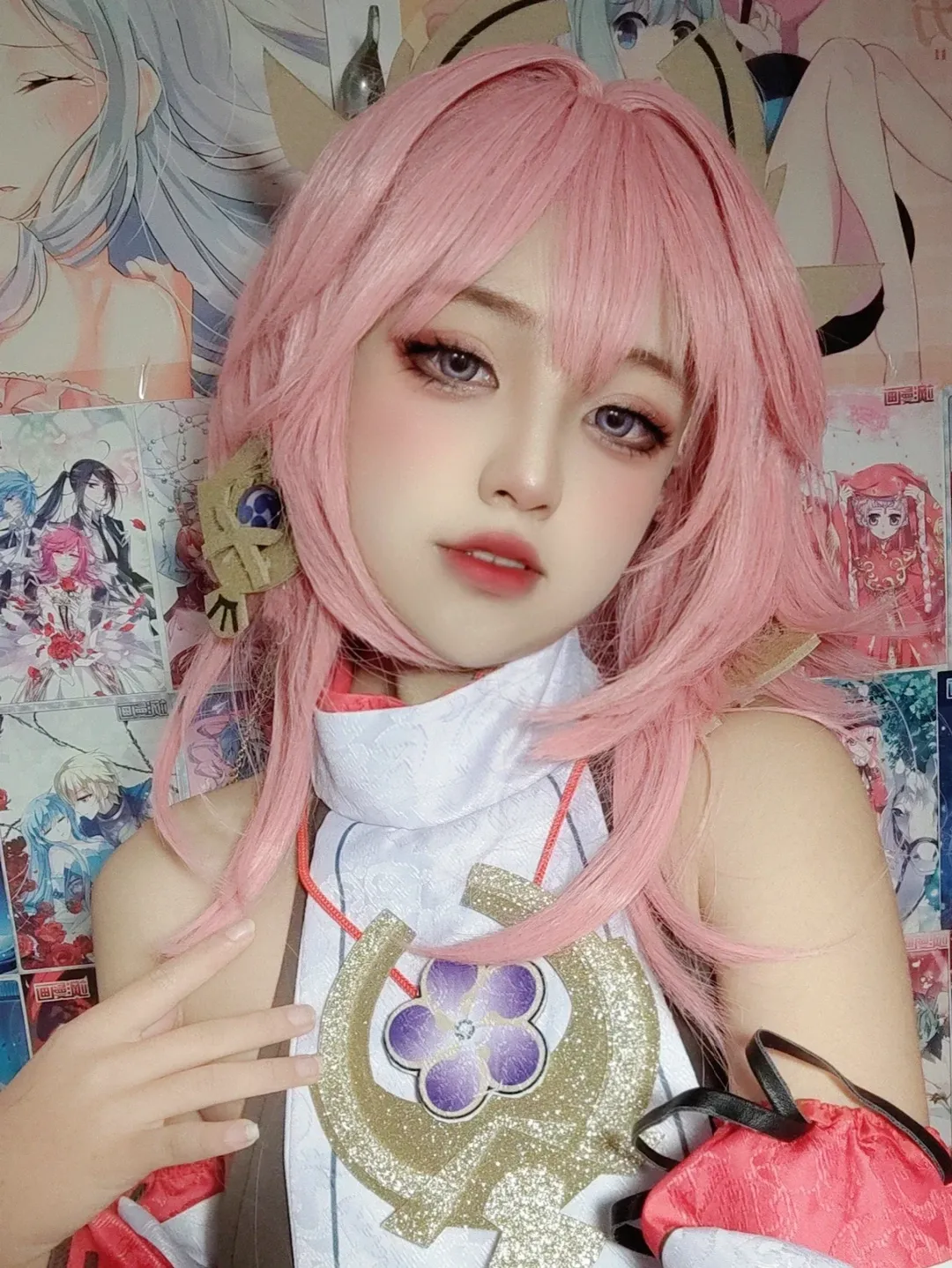 原神, 八重神子cos, 二次元cos, cosplay妆容, 狐耳粉发 - 第1张