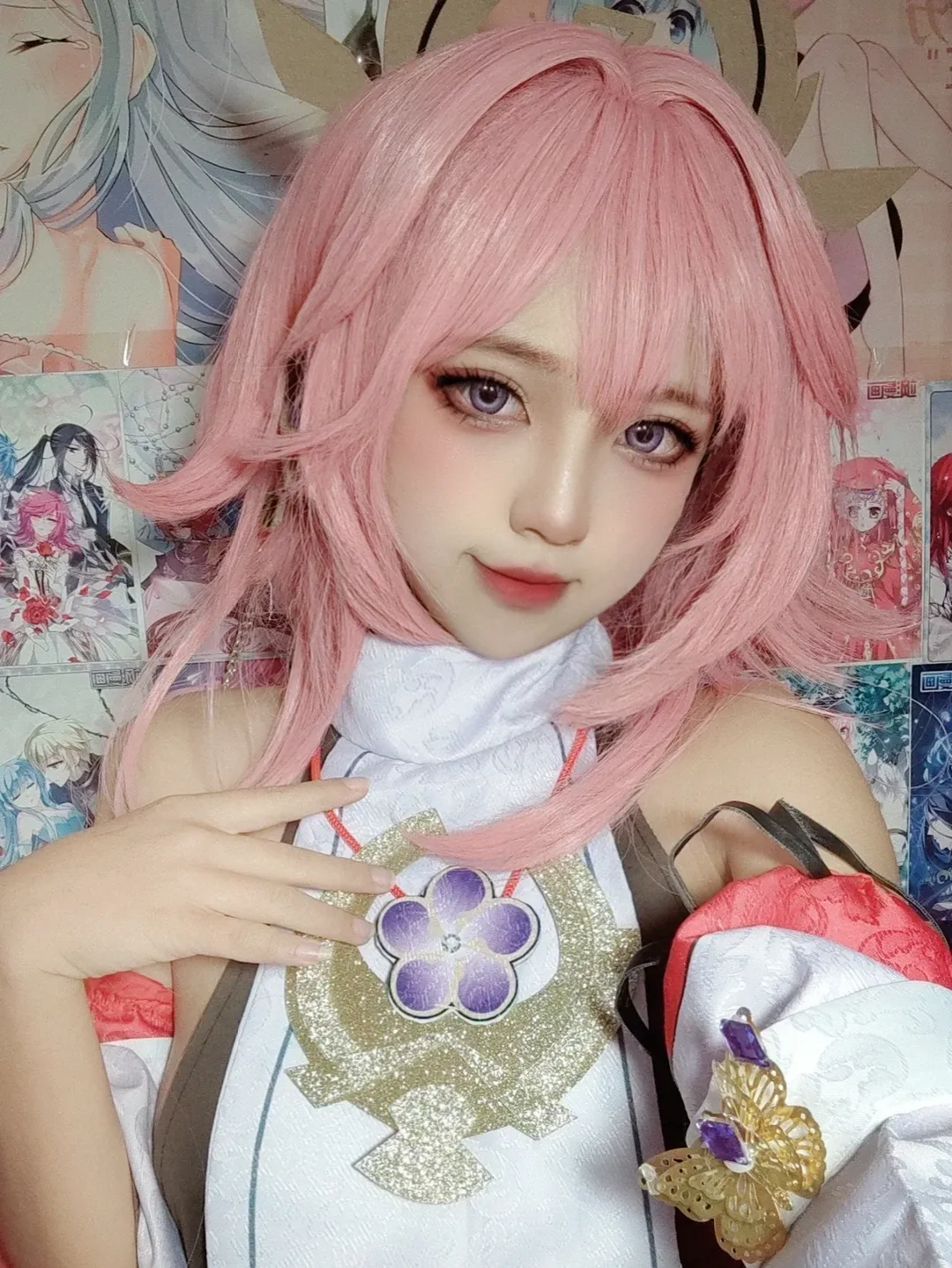 原神, 八重神子cos, 二次元cos, cosplay妆容, 狐耳粉发