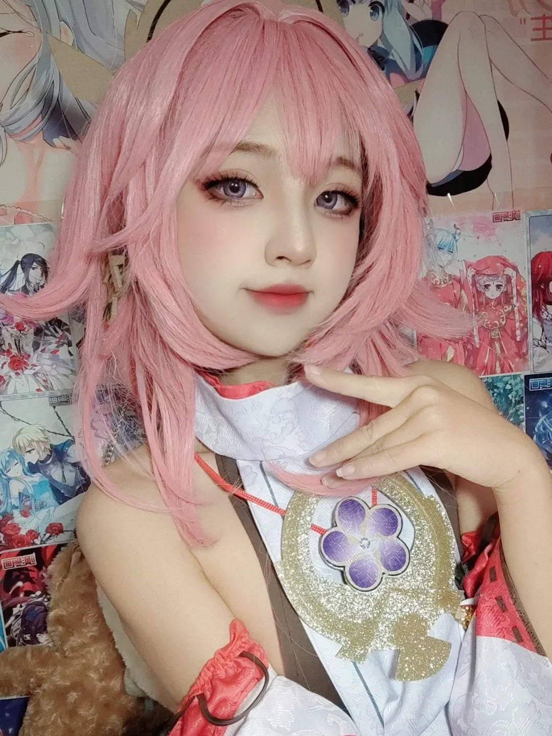 原神, 八重神子cos, 二次元cos, cosplay妆容, 狐耳粉发 - 第3张