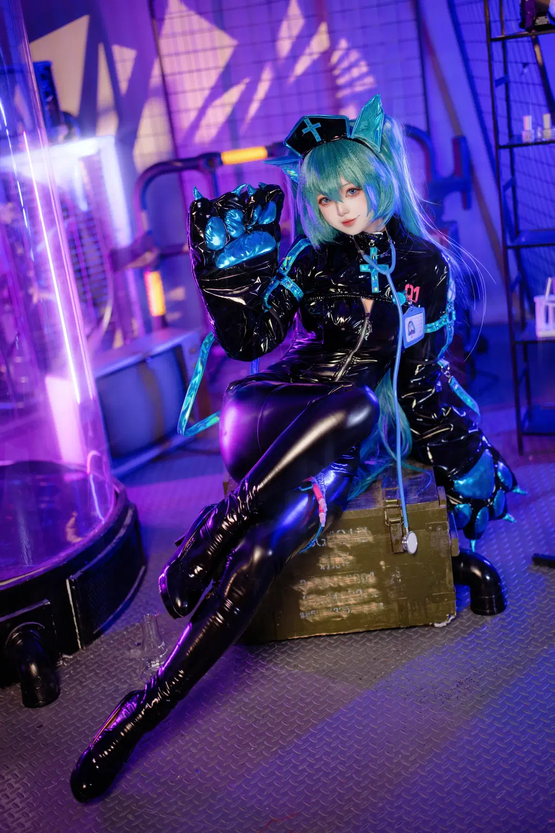 赛博朋克, 初音未来cos, 黑丝, 初音护士, 黑胶衣