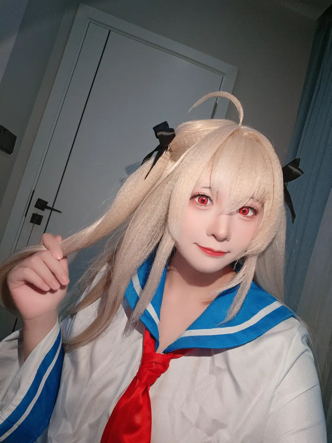 水手服, 亚托莉cos, 红色美瞳, ATRI, 浅金假发