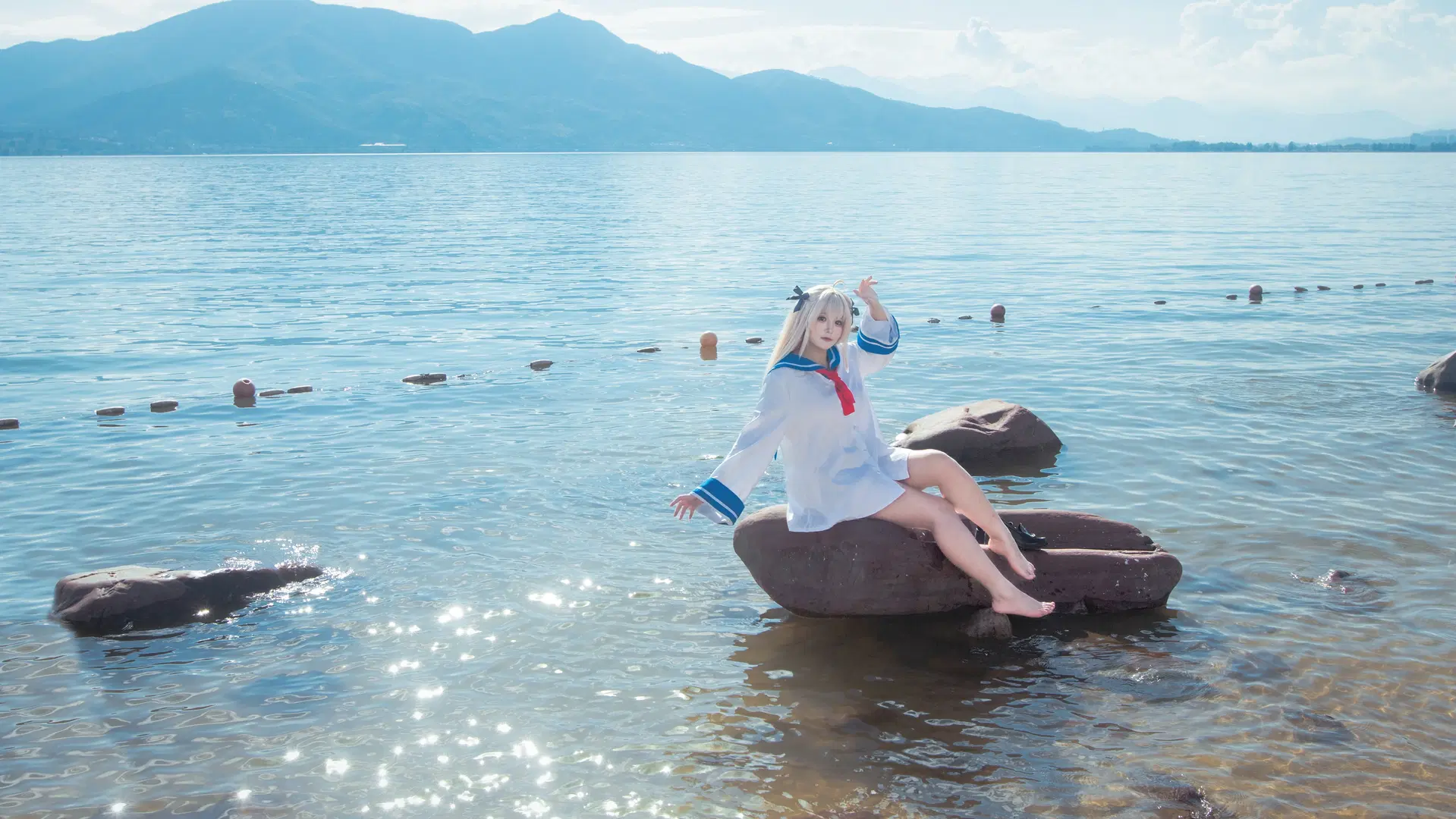 水边外景, 水手服cos, 亚托莉cos, galgame cosplay, 亚托莉我挚爱的时光