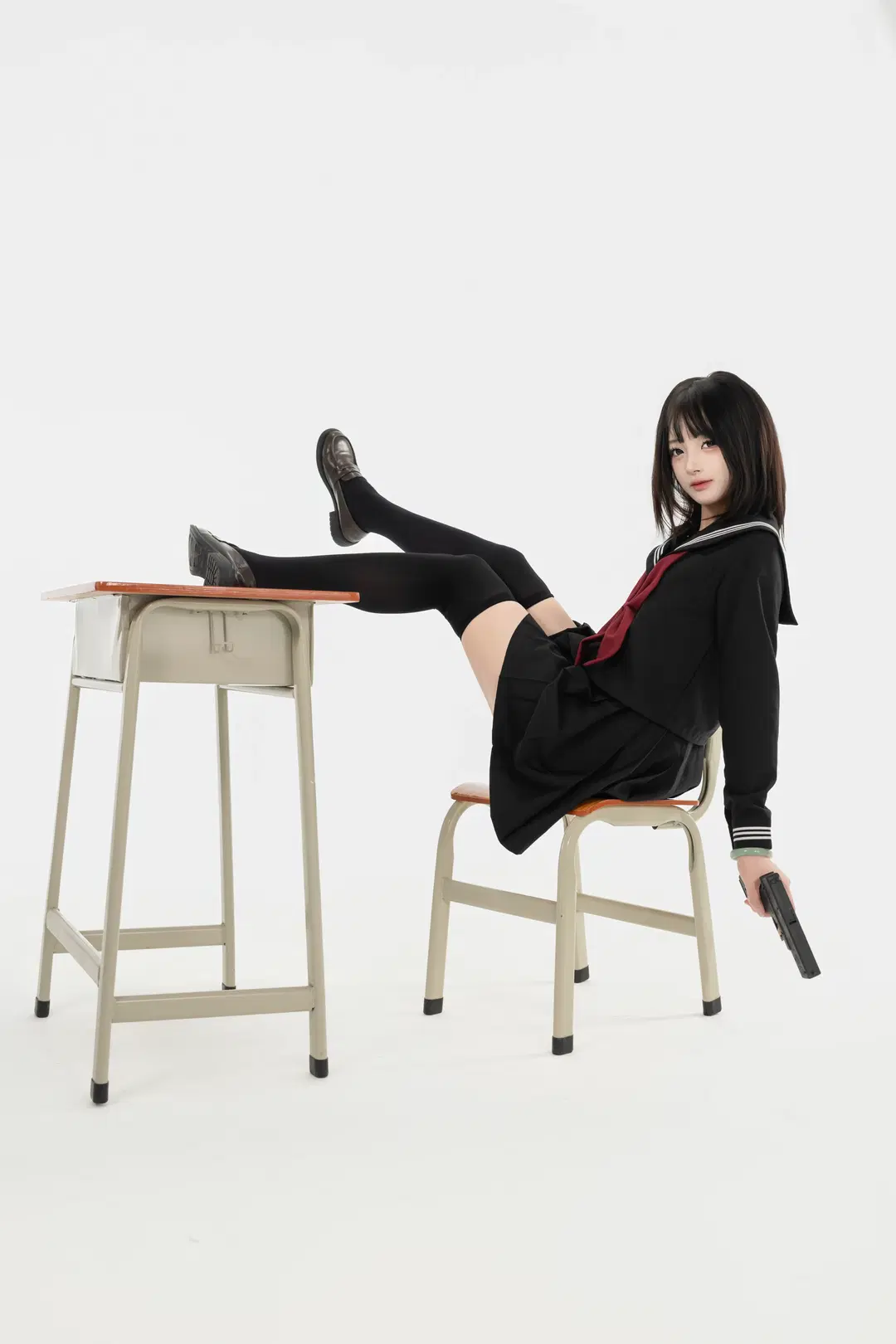 cosplay, JK制服, 人像摄影, 白棚写真, 过膝袜