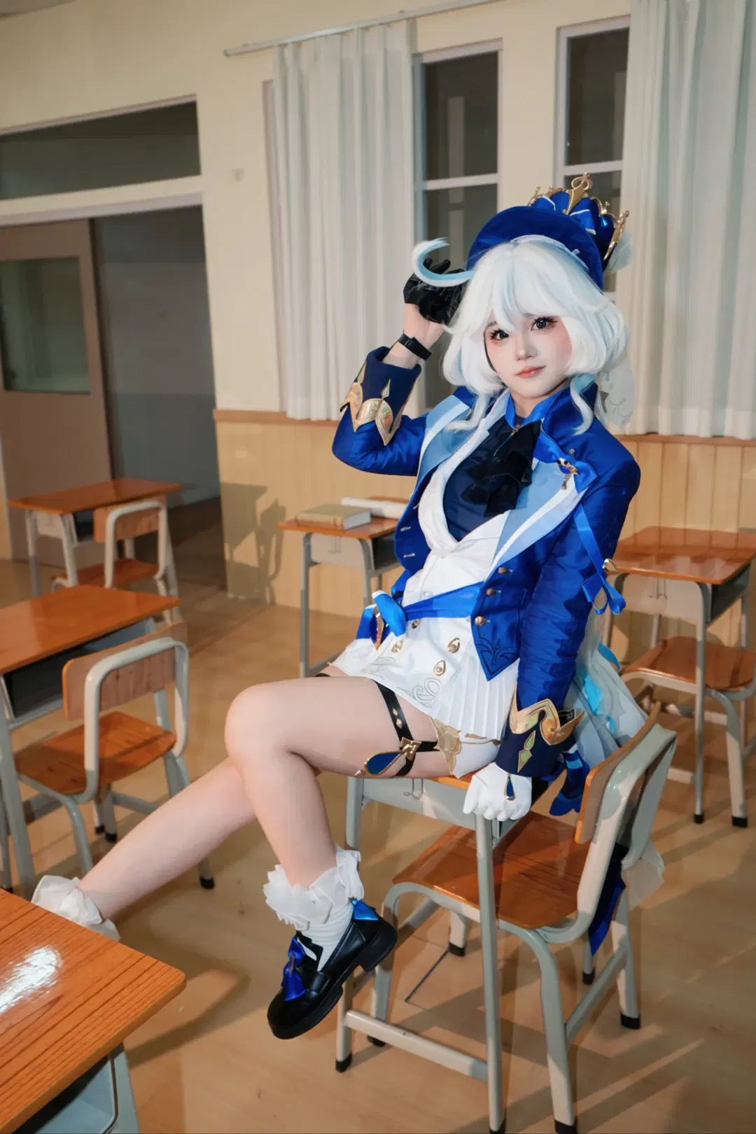 原神, 二次元摄影, 芙宁娜cos, 教室写真, 郑州cosplay