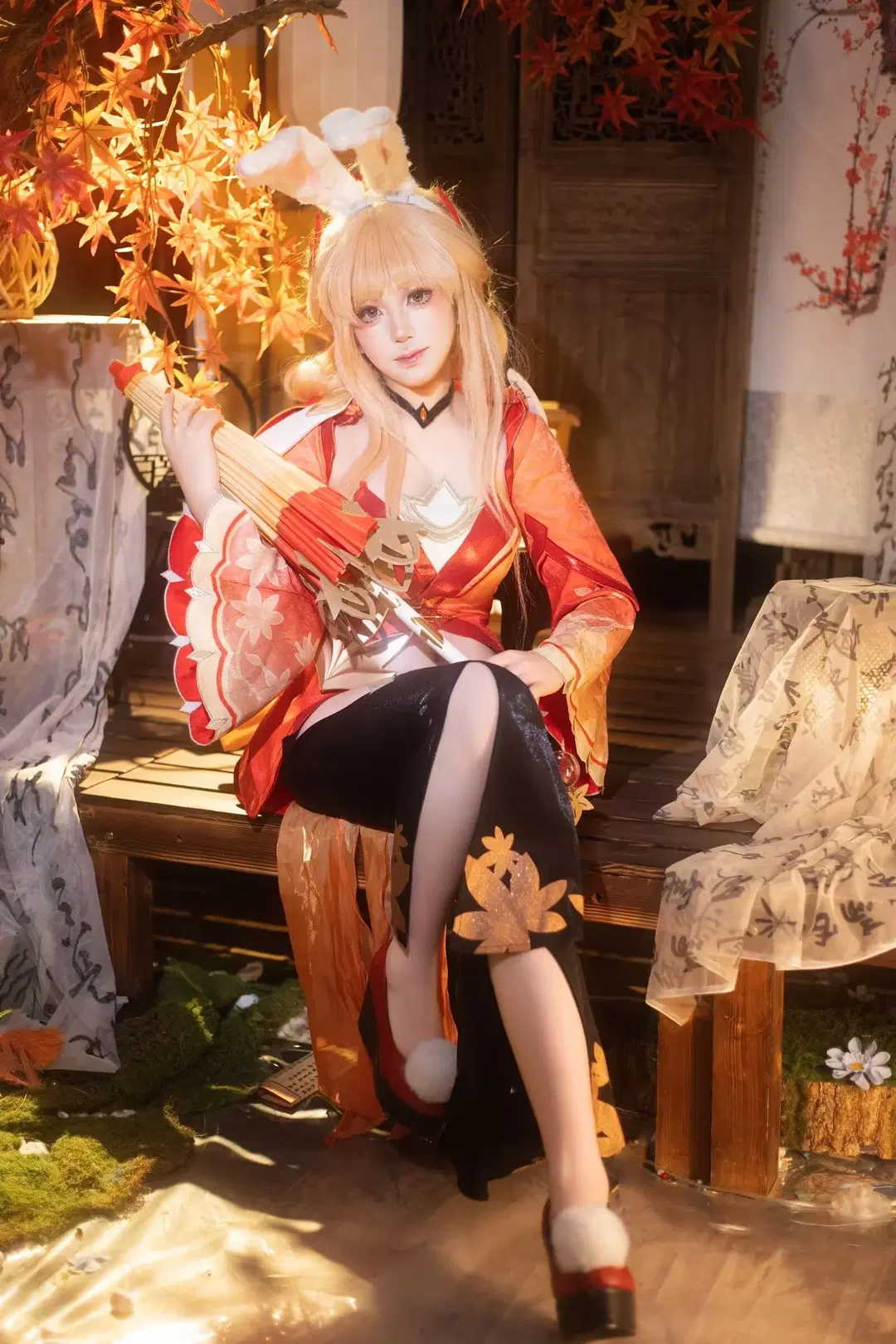 Japanese style, Honor of Kings, Gongsun Li Cosplay, Stockings, Maple leaf