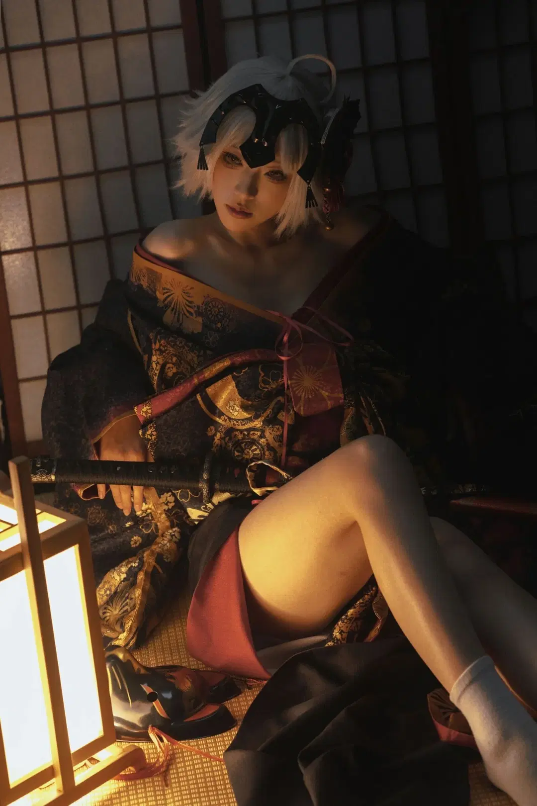 Studio shoot, Fate/Grand Order, Jeanne d'Arc (Alter) cosplay, Kimono, Stockings