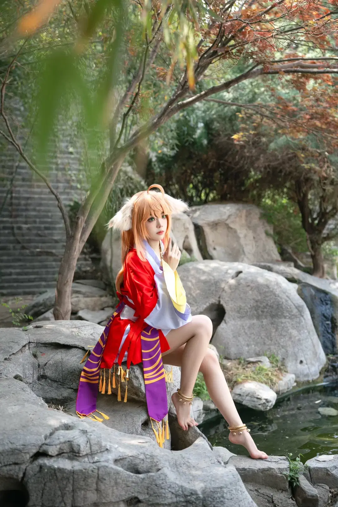 二次元撮影, 塗山紅紅コスプレ, 縁結びの妖狐ちゃん, 中国アニメのコスプレ, 屋外ロケチェックイン