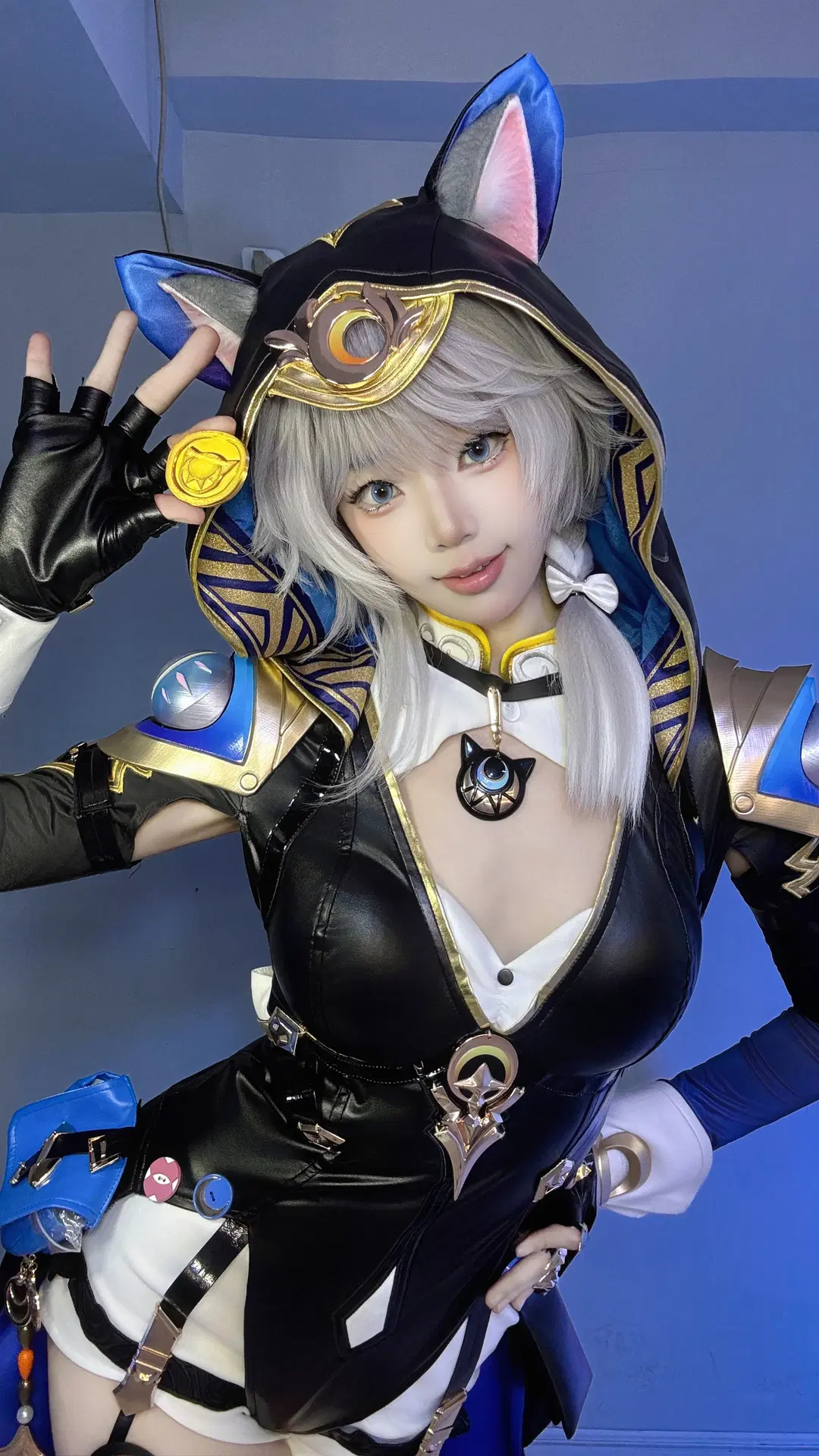 赛飞儿cos, 猫耳少女, 崩坏星穹铁道, 皮衣穿搭, 腿环
