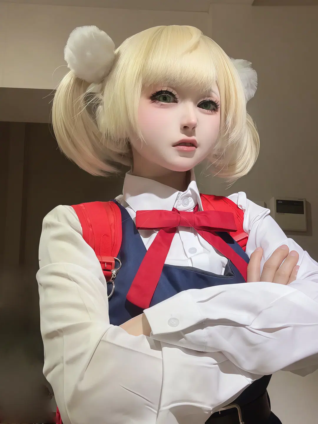 二次元cosplay, 时雨羽衣cos, 金发双马尾, 萝莉神的安魂曲, 绿色美瞳